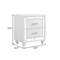 Pia 27 Inch Modern Nightstand, 2 Drawers, Mirrored Trim, Felt Lined, White - BM280477