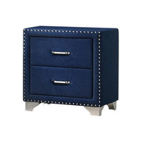 Cale 26 Inch Modern Wood Nightstand, Velvet Upholstered, Nailhead, Blue - BM280481