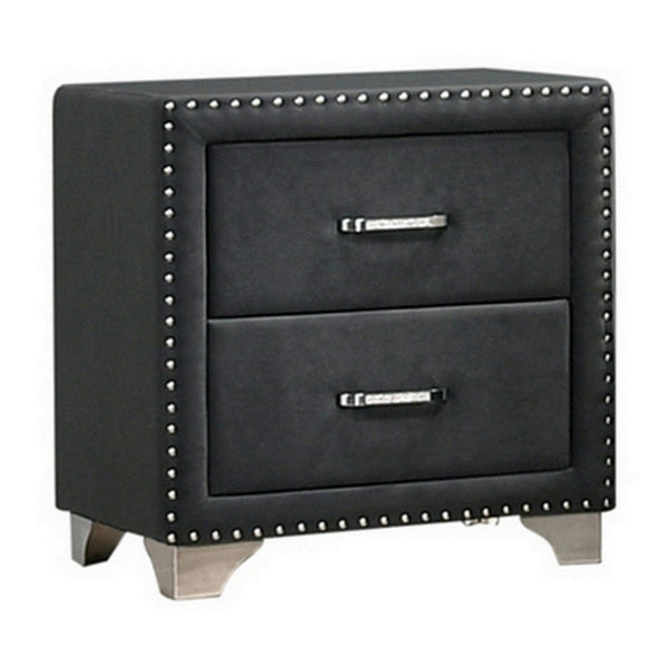 Cale 26 Inch Modern Glam Wood Nightstand, Nailhead, Gray Velvet Upholstered - BM280485