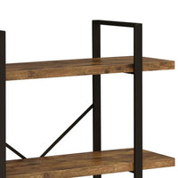 Ana 40 Inch Wood Bookcase, 3 Shelves, Crossed Metal Design, Rustic Brown - BM280486