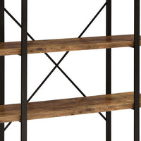 Ana 55 Inch Wood Bookcase, 4 Shelves, Crossed Metal Design, Rustic Brown - BM280487