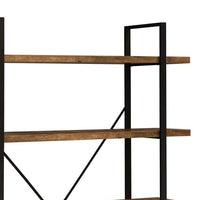 Ana 70 Inch Wood Bookcase, 5 Shelves, Crossed Metal Design, Rustic Brown - BM280488