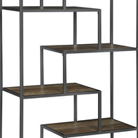 72 Inch Wood Bookcase, Geometric Metal Frame, 7 Shelves, Gray, Brown - BM280492