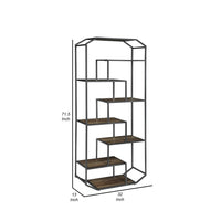 72 Inch Wood Bookcase, Geometric Metal Frame, 7 Shelves, Gray, Brown - BM280492
