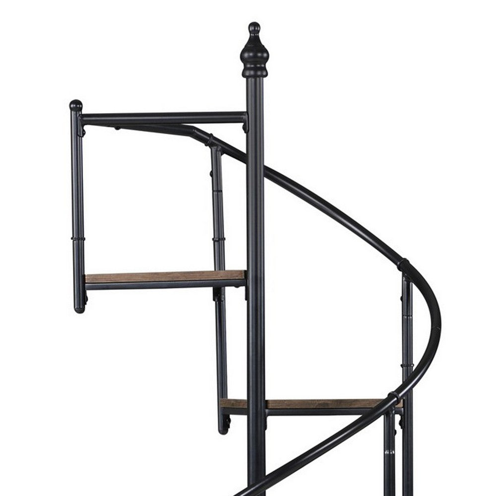 69 Inch Wood Bookcase, Spiral Metal Frame, Staircase Design, Brown - BM280493