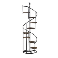 69 Inch Wood Bookcase, Spiral Metal Frame, Staircase Design, Brown - BM280493