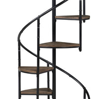 69 Inch Wood Bookcase, Spiral Metal Frame, Staircase Design, Brown - BM280493