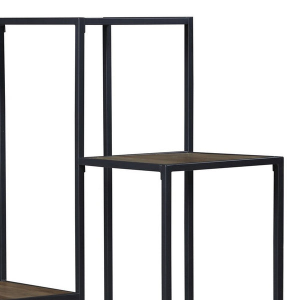 50 Inch 4 Tier Design Display Shelf, Metal Frame, Industrial, Brown, Black - BM280495