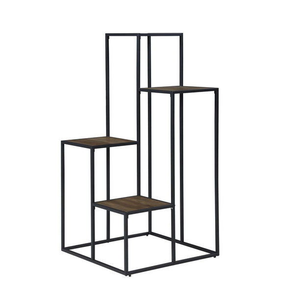 50 Inch 4 Tier Design Display Shelf, Metal Frame, Industrial, Brown, Black - BM280495