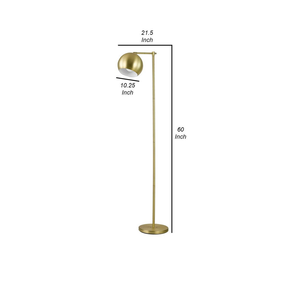 60 Inch Modern Floor Lamp, Dome Shade, Round Metal Base, Brass - BM280500