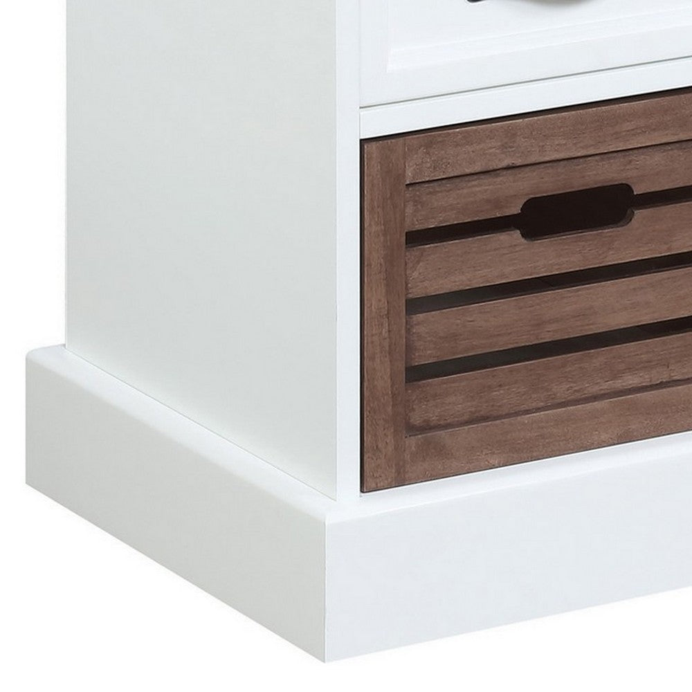 39 Inch Modern Storage Bench, 3 Drawers, Bar Handles, Wood, White, Brown - BM280506