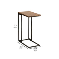 24 Inch Modern C Shape Side End Table, 2 USB, 1 Charging Port, Brown, Black - BM280511