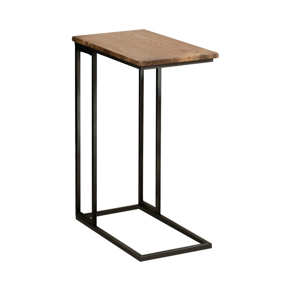 24 Inch Modern C Shape Side End Table, 2 USB, 1 Charging Port, Brown, Black - BM280511