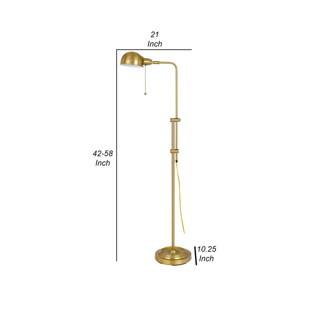 58 Inch Metal Floor Lamp, Adjustable Height, Chain Switch, Antique Brass - BM280512