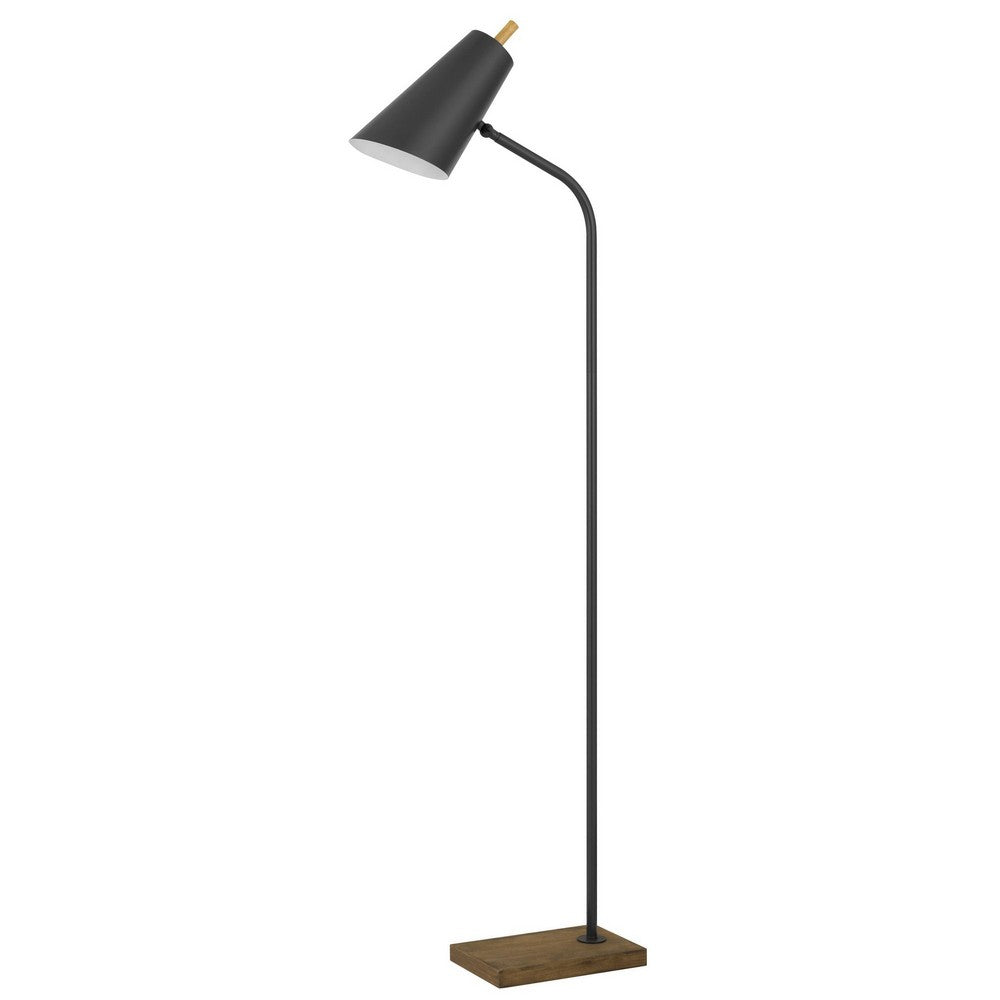 66 Inch Metal Floor Lamp, Adjustable Cone Shade, Wood Base, Dark Bronze - BM280515