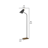 66 Inch Metal Floor Lamp, Adjustable Cone Shade, Wood Base, Dark Bronze - BM280515