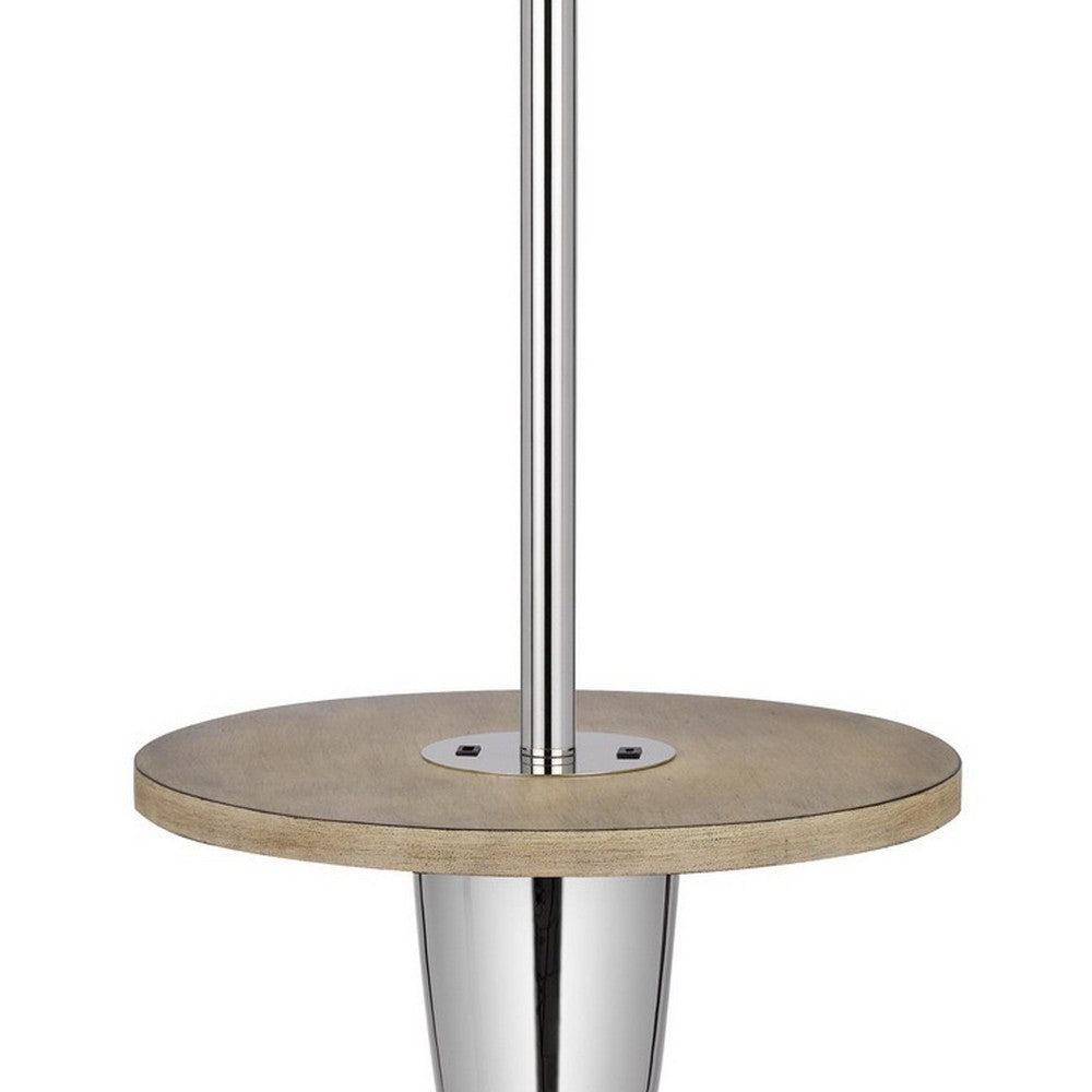 Charlie 61 Inch Modern Floor Lamp, Wood Table, 1 USB, Glossy, White, Brown - BM280525