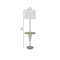 Charlie 61 Inch Modern Floor Lamp, Wood Table, 1 USB, Glossy, White, Brown - BM280525