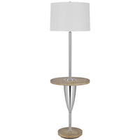 Charlie 61 Inch Modern Floor Lamp, Wood Table, 1 USB, Glossy, White, Brown - BM280525