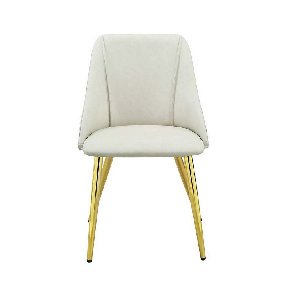 20 Inch Vegan Faux Leather Dining Chair, Metal Legs, Set of 2, White, Gold - BM280531