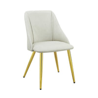 20 Inch Vegan Faux Leather Dining Chair, Metal Legs, Set of 2, White, Gold - BM280531