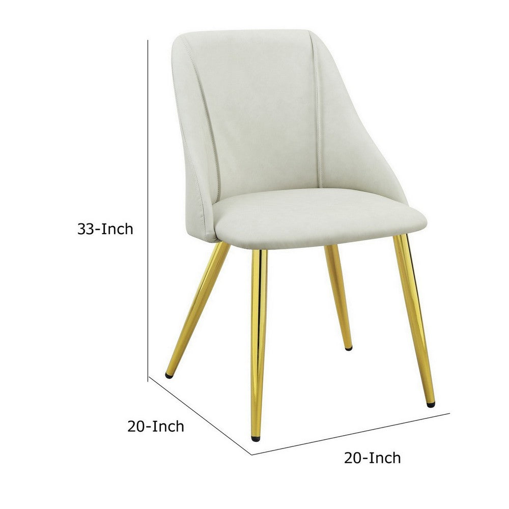 20 Inch Vegan Faux Leather Dining Chair, Metal Legs, Set of 2, White, Gold - BM280531