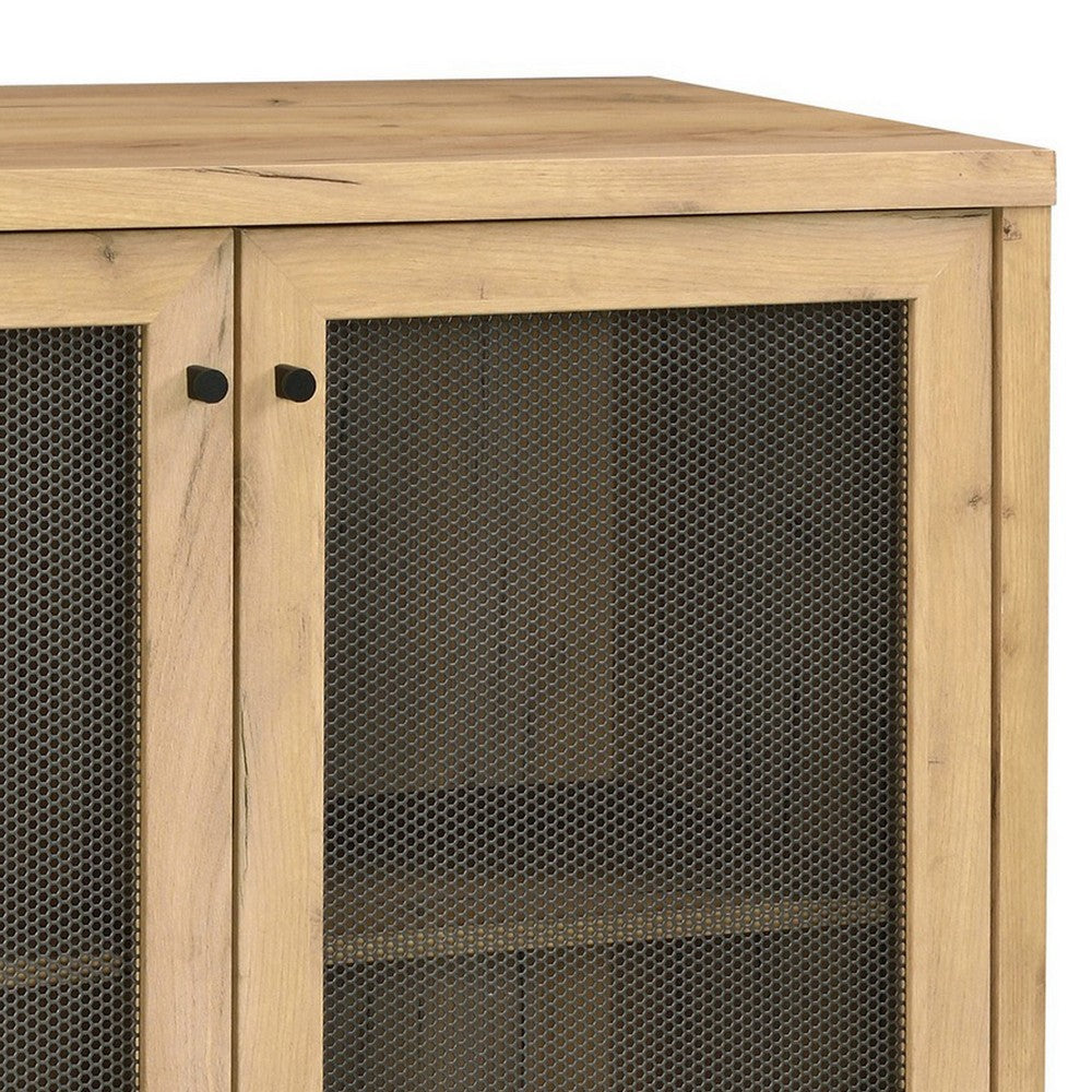 39 Inch Accent Console Cabinet, 4 Compartments, Modern Farmhouse, Oak - BM280594