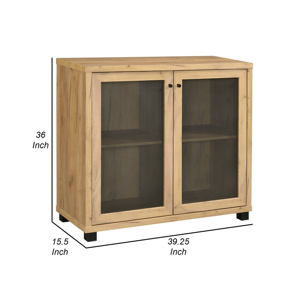 39 Inch Accent Console Cabinet, 4 Compartments, Modern Farmhouse, Oak - BM280594