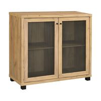 39 Inch Accent Console Cabinet, 4 Compartments, Modern Farmhouse, Oak - BM280594