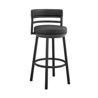 Maxi 26 Inch Modern Counter Stool, Footrest, Swivel, Faux Leather, Black - BM281938