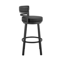 Maxi 26 Inch Modern Counter Stool, Footrest, Swivel, Faux Leather, Black - BM281938