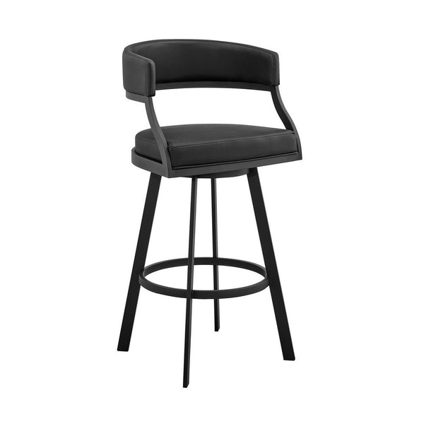 Beth 26 Inch Counter Stool, Curved Back, Swivel Chair, Faux Leather, Black - BM281940