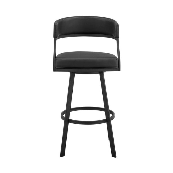 Beth 26 Inch Counter Stool, Curved Back, Swivel Chair, Faux Leather, Black - BM281940