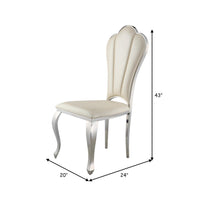 Kuri 23 Inch Dining Chair, Scalloped Back, Vegan Leather, Set of 2, Beige - BM281973