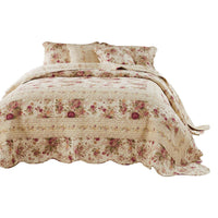 Rosle 3 Piece King Bedspread Set, Floral Print, Scalloped, Cream, Pink - BM281989