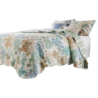 Wade 4 Piece Twin Quilt Set, Ocean Design, Scalloped Edges, Floral Pattern - BM281991