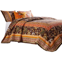 Dill 2 Piece Twin Quilt Set, Bohemian, Jacobean Floral Print, Brown, Orange - BM281995