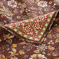 Dill 2 Piece Twin Quilt Set, Bohemian, Jacobean Floral Print, Brown, Orange - BM281995