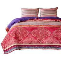 Dora 3 Piece Bohemian King Quilt Set, Medallion, Paisley, Pink, Blue - BM282003