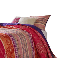 Dora 3 Piece Bohemian King Quilt Set, Medallion, Paisley, Pink, Blue - BM282003