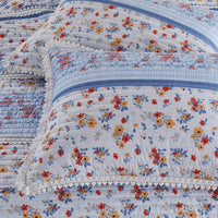 Joa 3 Piece Microfiber Queen Quilt Set, Floral Print, Lace Trim, Multicolor - BM282008