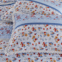 Joa 3 Piece Microfiber King Quilt Set, Floral Print, Lace Trim, Multicolor - BM282009