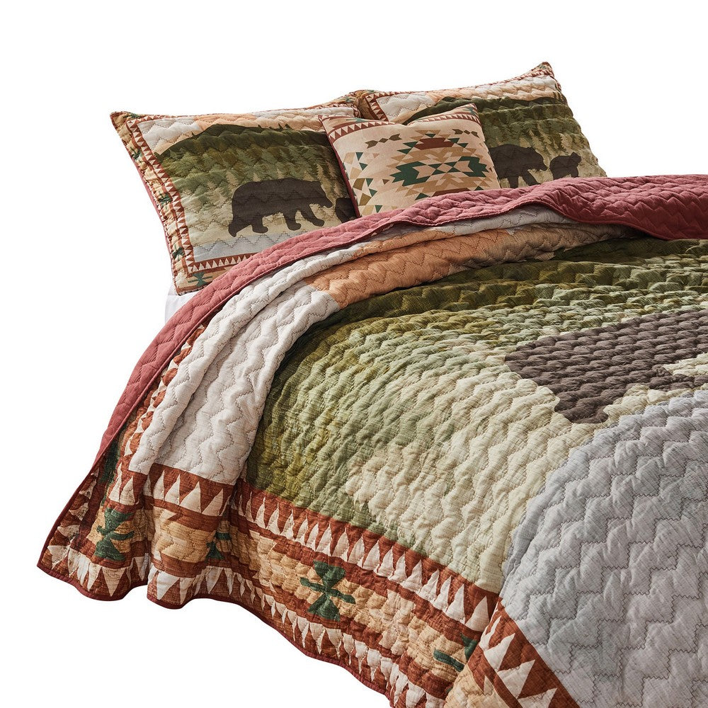 Kip 3 Piece Soft Microfiber Queen Quilt Set, Simple Bear Print, Multicolor - BM282010