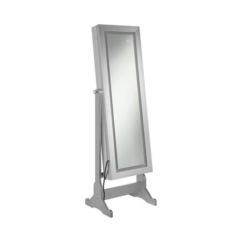 58 Inch Full Body Floor Cheval Mirror, Jewelry Storage, LED, Silver - BM282017