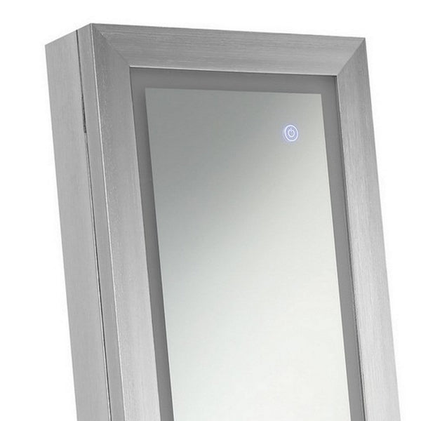 58 Inch Full Body Floor Cheval Mirror, Jewelry Storage, LED, Silver - BM282017
