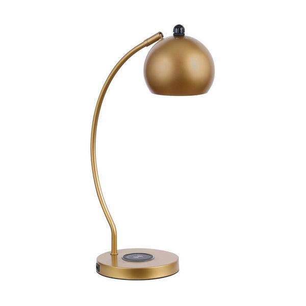 22 Inch Modern Office Table Lamp, Dome Shade, Arc Metal Base, Gold - BM282021