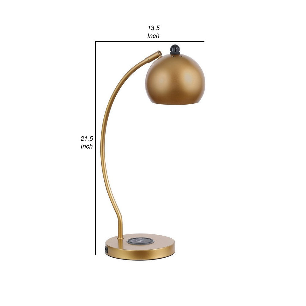 22 Inch Modern Office Table Lamp, Dome Shade, Arc Metal Base, Gold - BM282021