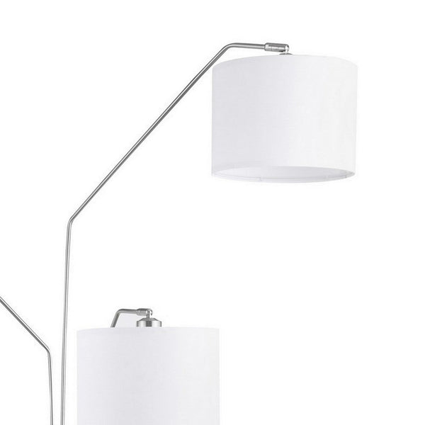 84 Inch Modern Floor Lamp, Three Drum Shades, Marble Base, White, Silver - BM282024