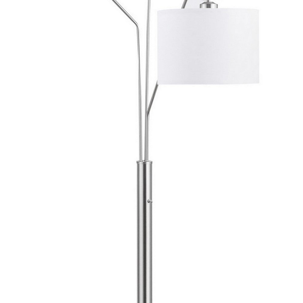 84 Inch Modern Floor Lamp, Three Drum Shades, Marble Base, White, Silver - BM282024