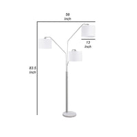 84 Inch Modern Floor Lamp, Three Drum Shades, Marble Base, White, Silver - BM282024